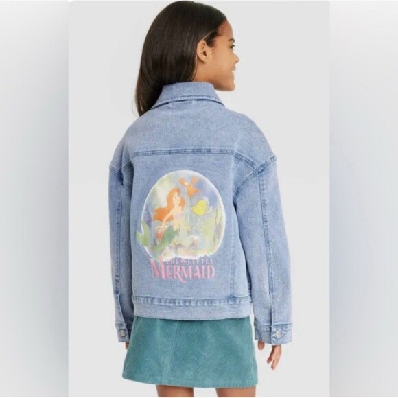 Disney Princess Girls Large Jean Jacket The Little Mermaid Ariel Denim Button Up - Picture 1 of 11